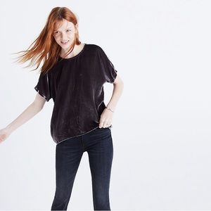 Madewell Silver Gray Velvet Bow Back Tie Short Sleeve Relaxed Fit Crewneck Top